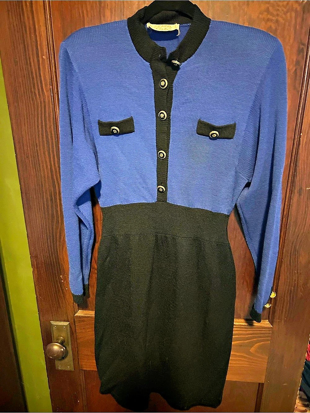 Saint John Blue & Black Knit Mini Dress Size 6